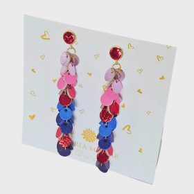   Balaton  - kék/rózsaszín/piros/pink  színű design bőr kézműves fülbevaló