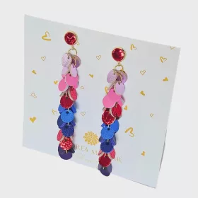   Balaton  - kék/rózsaszín/piros/pink  színű design bőr kézműves fülbevaló