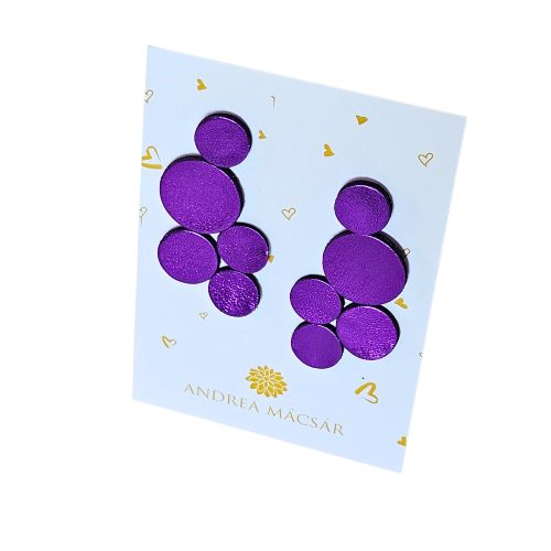 Bubbles - metál lila színű, bőrből készült design fülbevaló 