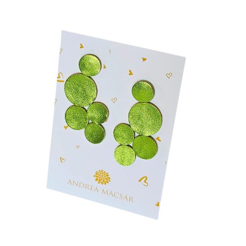 Bubbles - metál lime színű, bőrből készült design fülbevaló 