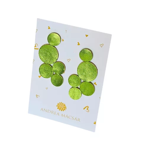 Bubbles - metál lime színű, bőrből készült design fülbevaló 