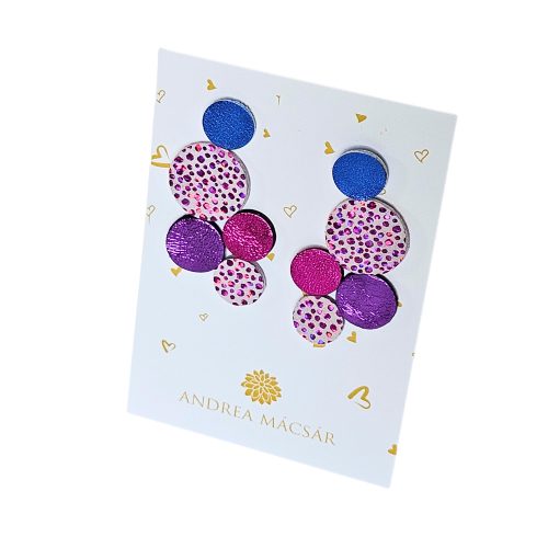 Bubbles - pink, lila mix, bőrből készült design fülbevaló 