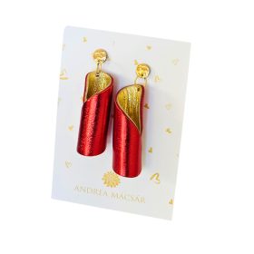   Curlie - piros, arany mix csavart bőr kézműves design fülbevaló