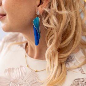   Curlie - türkizkék/királykék mix csavart bőr kézműves design fülbevaló