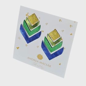   Főnix - Lime-zöld-királykék - bőr kézműves design fülbevaló