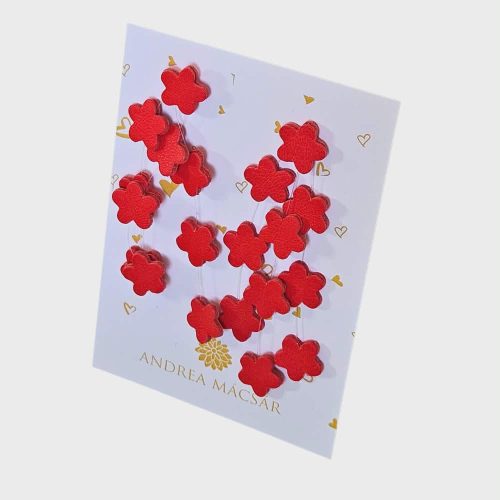 Harmónia -korall -  virágos bőrből készült design fülbevaló 