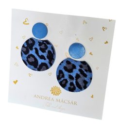   Lebegő summer - kék színű,  leopárdmintás bőrből készült design fülbevaló 
