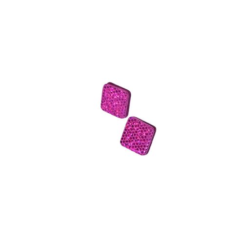 Mini bedugós négyzet fülbevaló - Irizáló, színesen csillogó pink - kis méret