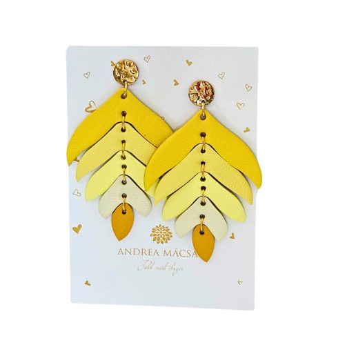 Sárga - arany szerelékkel 2 - kézműves bőr design fülbevaló