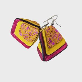 Tetrisz kézműves fülbevaló - Sárga/pink