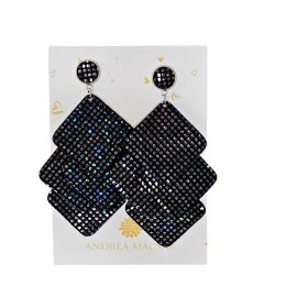   Vaiana2 - Szilveszter - csilllogó fekete -  négyzetes nagy bőr fülbevaló
