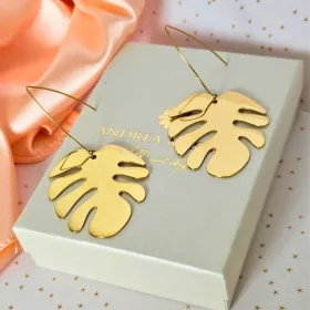   Arany színű monstera fülbevaló - orvosi fém - 18K arannyal