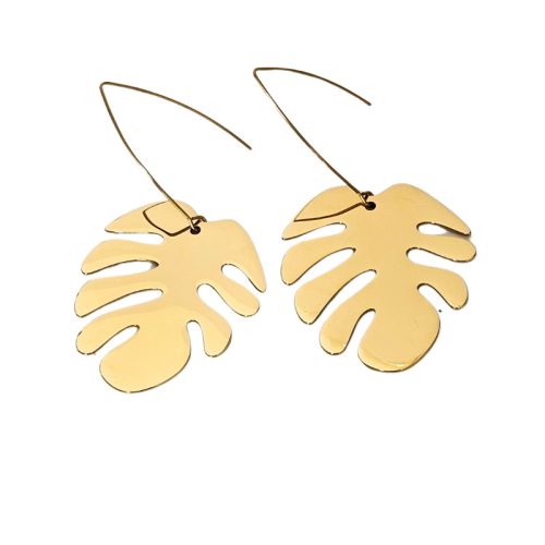 Arany színű monstera fülbevaló - orvosi fém - 18K arannyal