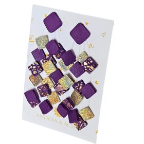   Harmónia - lila, arany irizálómix, négyzetekkel  - kézműves design fülbevaló