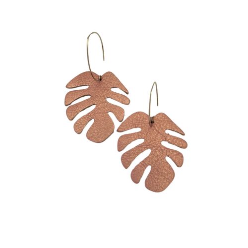Monstera - fáradt rózsaszín - kézműves design fülbevaló 