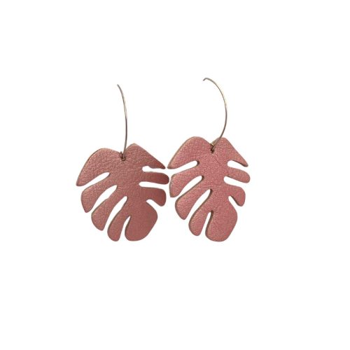 Monstera - fáradt rózsaszín - kézműves design fülbevaló 