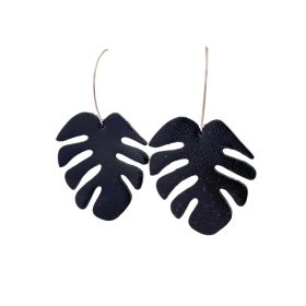   Monstera - lakk fekete mintás- kézműves design fülbevaló 