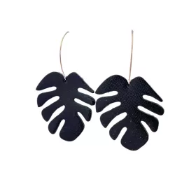   Monstera - lakk fekete mintás- kézműves design fülbevaló 