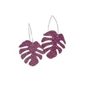   Monstera - lila-ezüst kígyómintás - kézműves design fülbevaló 