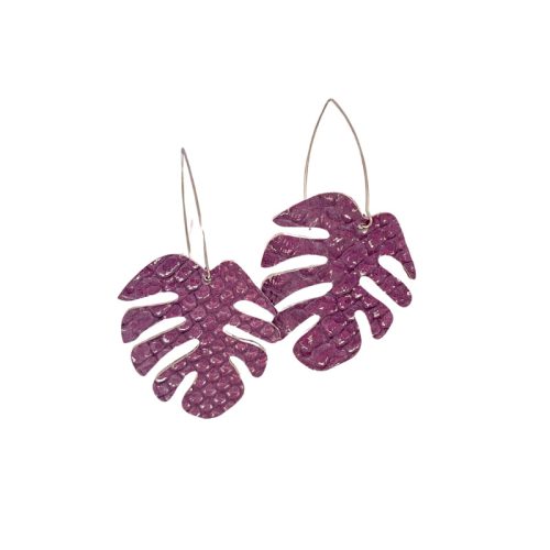 Monstera - lila-ezüst kígyómintás - kézműves design fülbevaló 
