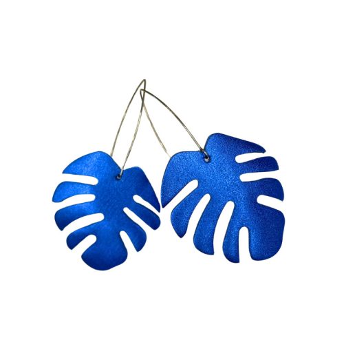 Monstera - metál kék - kézműves design fülbevaló 