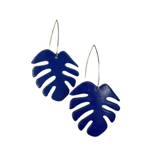 Monstera - Navy -  kézműves design fülbevaló 