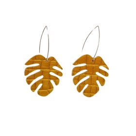   Monstera - okkersárga kígyóbőr- kézműves design fülbevaló 
