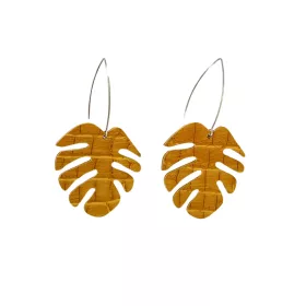   Monstera - okkersárga kígyóbőr- kézműves design fülbevaló 