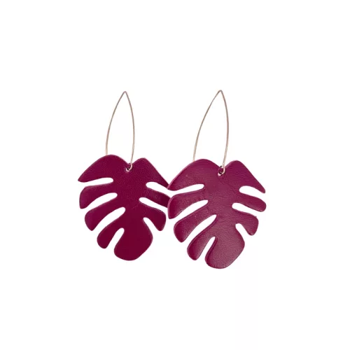 Monstera - padlizsán - kézműves design fülbevaló 