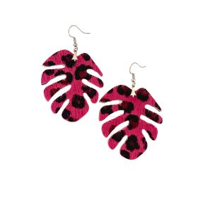   Monstera - pink-párducmintás szőrös bőr - kézműves design fülbevaló 