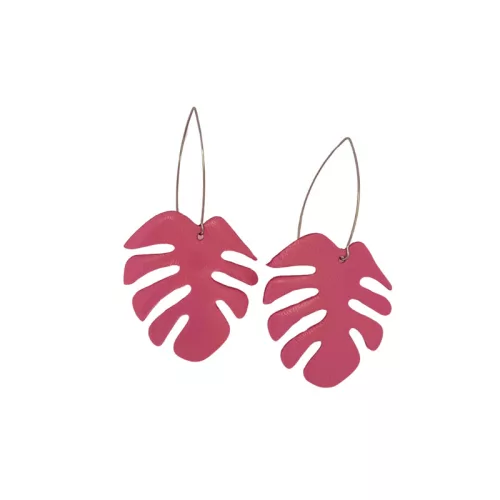 Monstera - rózsaszín - kézműves design fülbevaló 