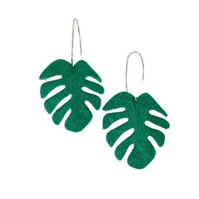   Monstera - zöld szőrös bőr - kézműves design fülbevaló 