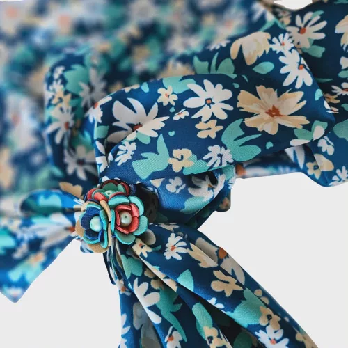 Kék selyem alkony - Selyemkendő gyűrűvel -  kombinálható ékszerszett