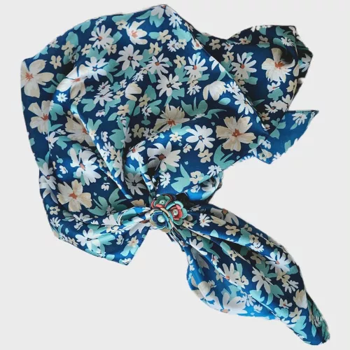 Kék selyem alkony - Selyemkendő gyűrűvel -  kombinálható ékszerszett