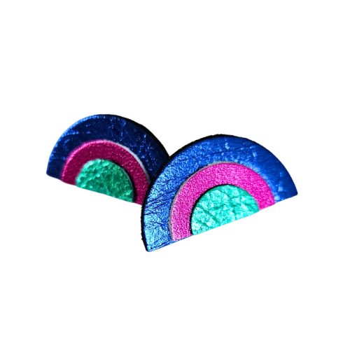 Szivárvány fülbevaló - Metál királykék, pink, türkiz - kézműves design fülbevaló
